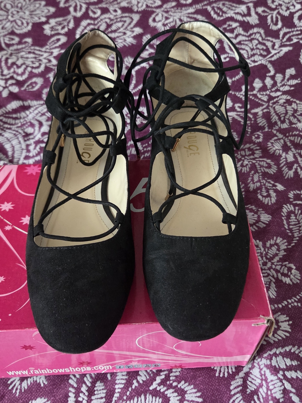 Women’s Black Lace-Up Ballet Flats